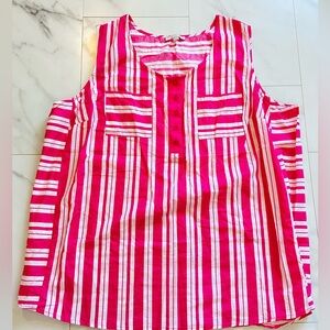 Pink & White striped sleeveless top 100% cotton spring summer 2x plus size